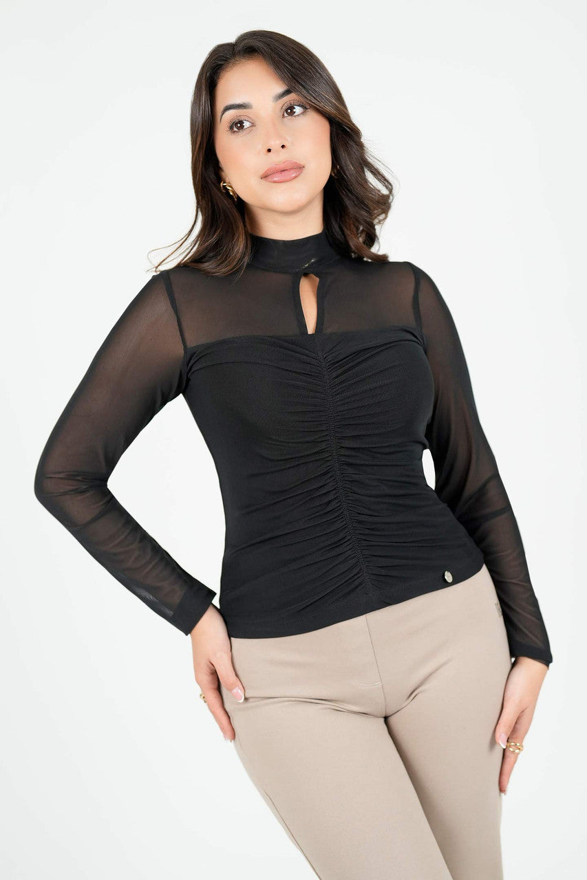 Polo Manga Larga Mesh Cuello Alto