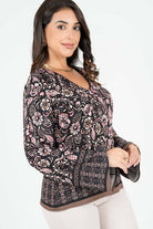 Blusa Estampada Con Manga Acampanada y Escote V