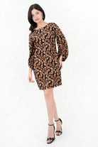 Vestido Corto Rayon Estampado Escote Ojal