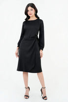 Vestido Midi Seda Satinada Escote Ojal