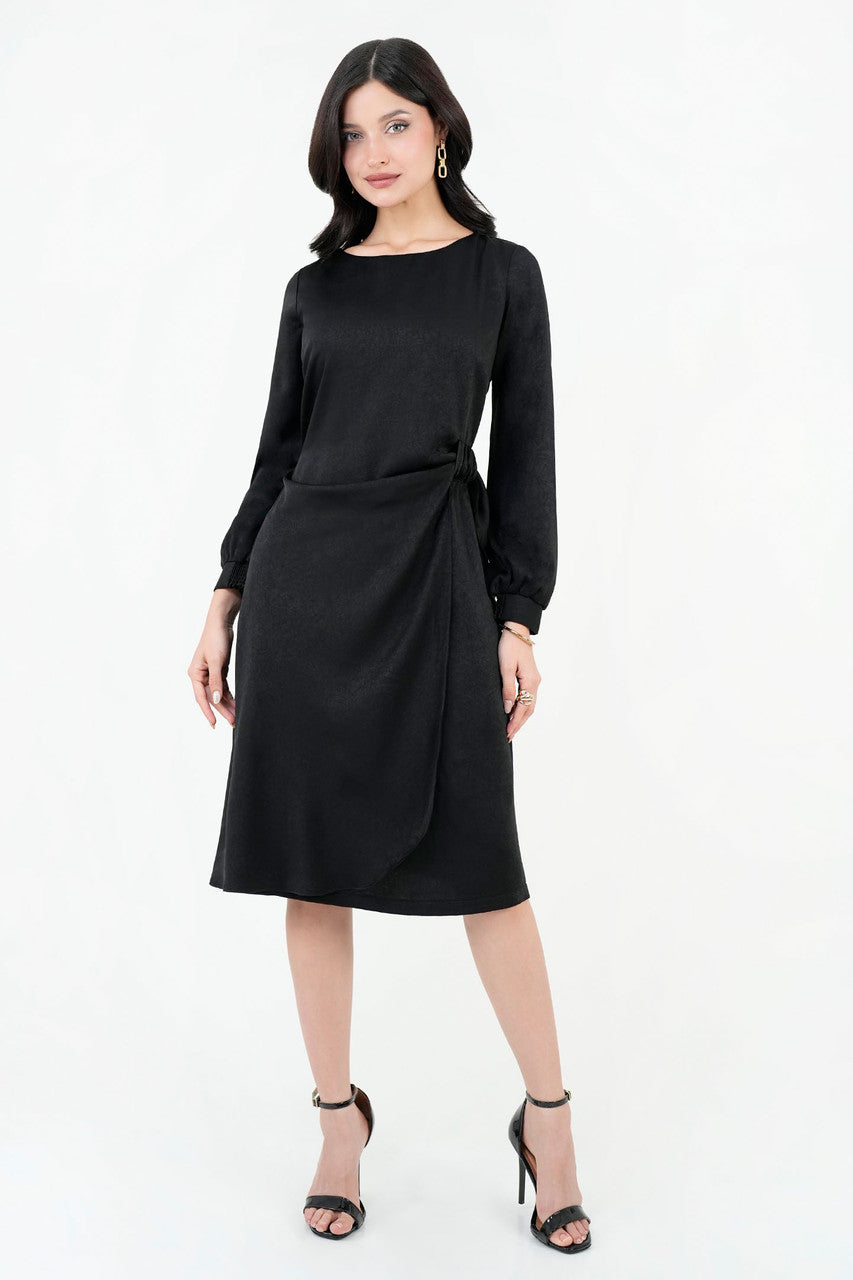 Vestido Midi Seda Satinada Escote Ojal