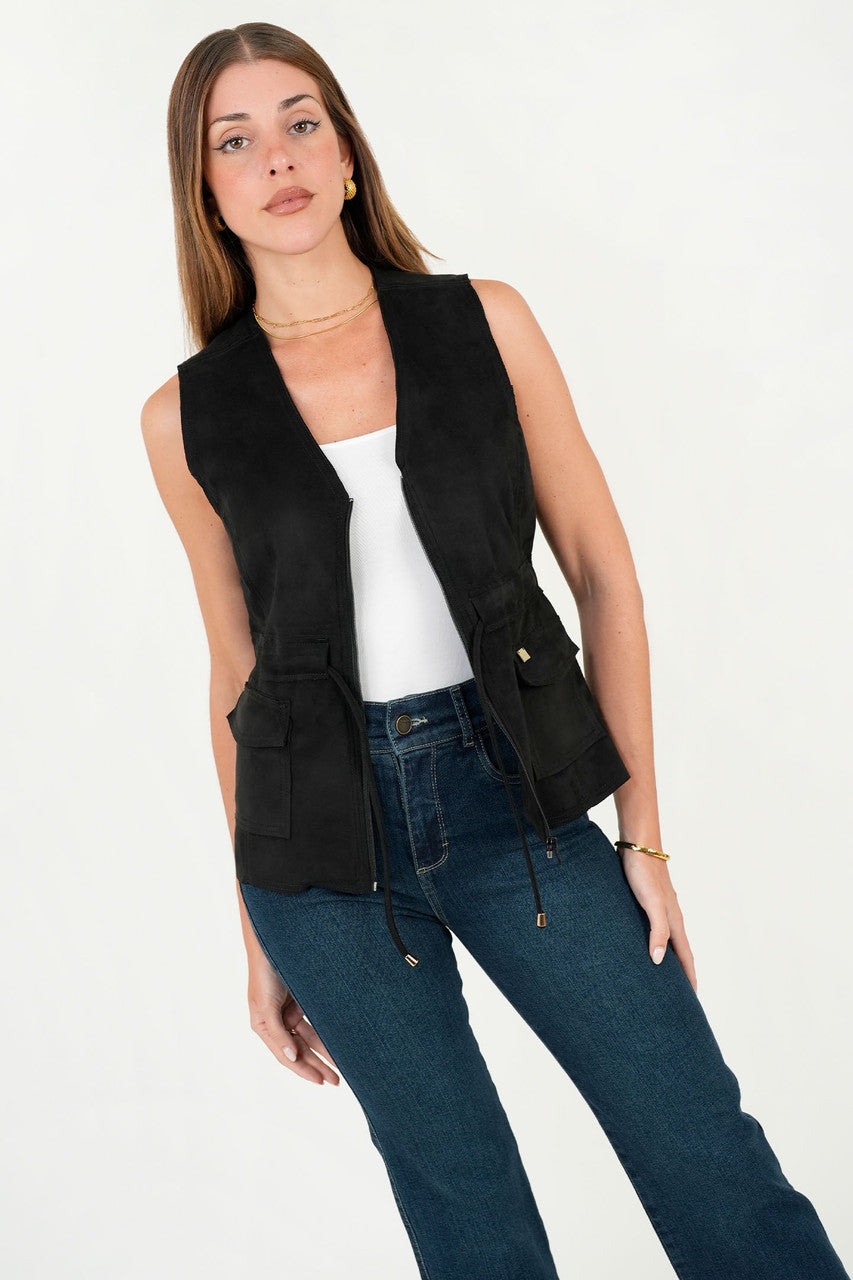 Chaleco Suede con Cremallera y Escote V