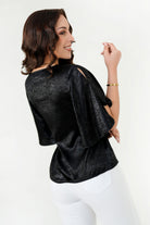 Blusa Manga 3/4 Seda Foil Escote V