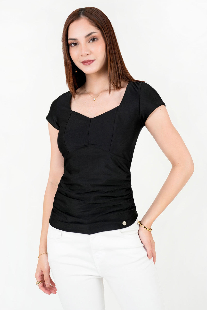Polo Spandex Satín Escote Corazón Drapeado