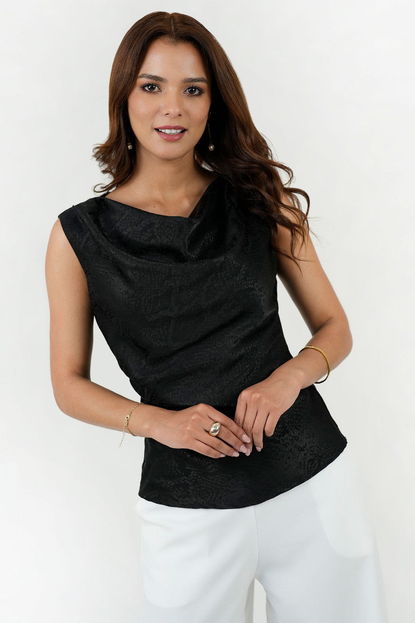 Blusa Escote Caída de Agua con Recogido Lateral