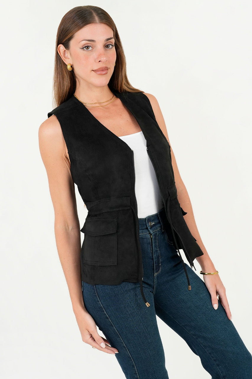 Chaleco Suede con Cremallera y Escote V