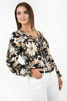 Blusa Manga Larga Lino Estampado