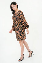 Vestido Corto Rayon Estampado Escote Ojal