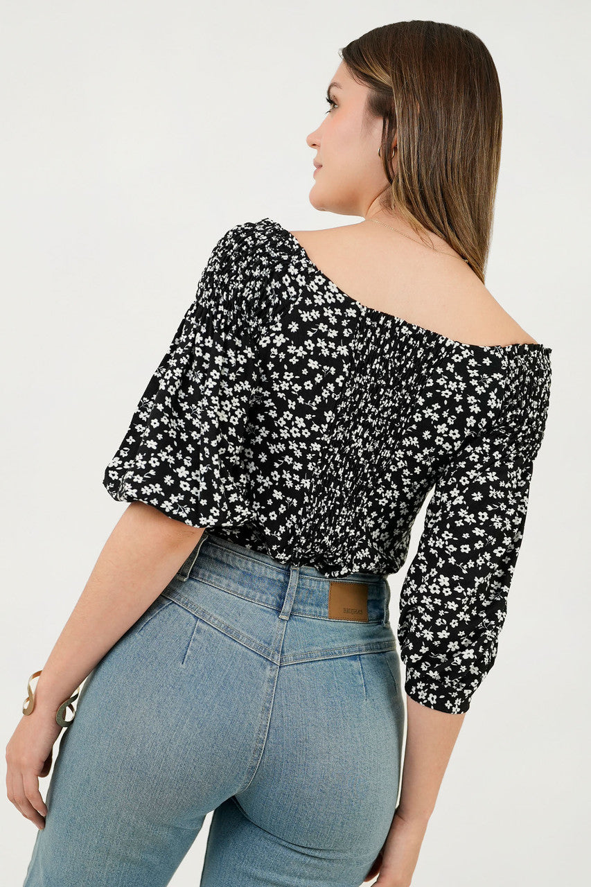Blusa Manga 3/4 Ghaia Estampada con Escote Bote