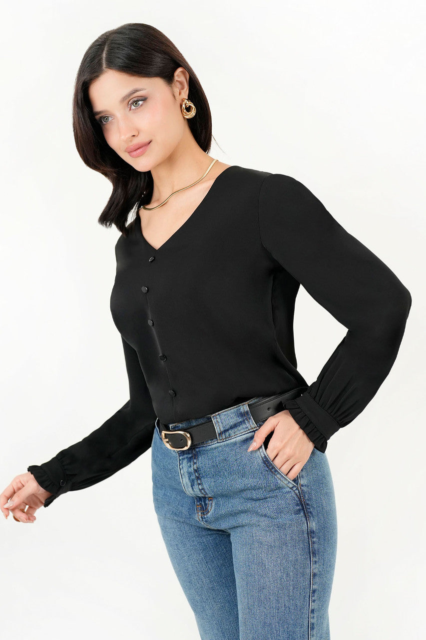 Blusa Manga Larga Escote V
