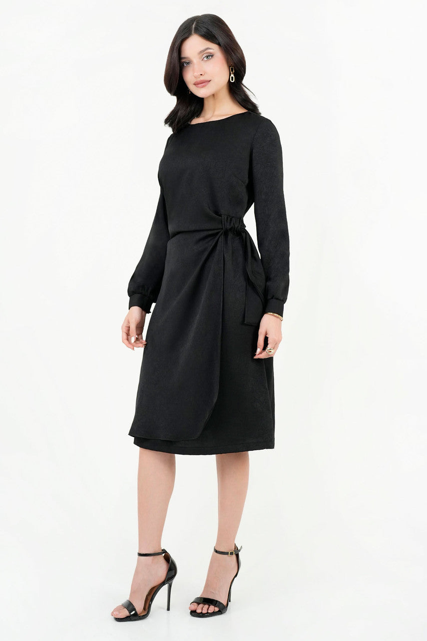 Vestido Midi Seda Satinada Escote Ojal