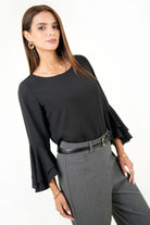 Blusa Escote Ojal Gasa Crepe con Manga Ruffle