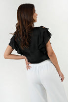 Blusa Satín Hindú Manga Ruffle Escote Ojal