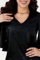 Blusa Manga 3/4 Seda Foil Escote V