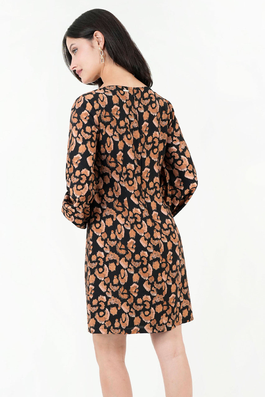 Vestido Corto Rayon Estampado Escote Ojal