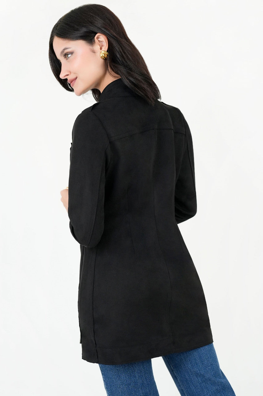 Chaqueta Larga Rústica Suede con Solapa y Cuello Sport