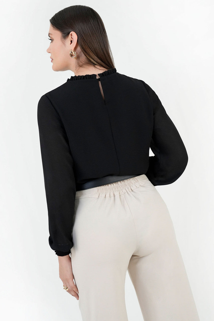 Blusa manga larga en gasa con detalle recogido