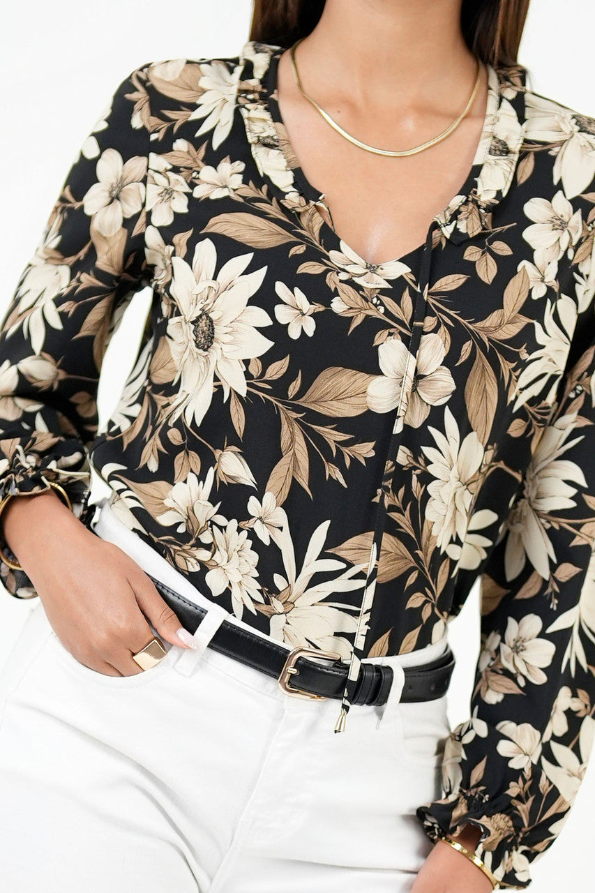 Blusa Manga Larga Lino Estampado