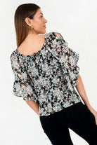 Blusa Manga 3/4 Gasa Estampada Escote Redondo