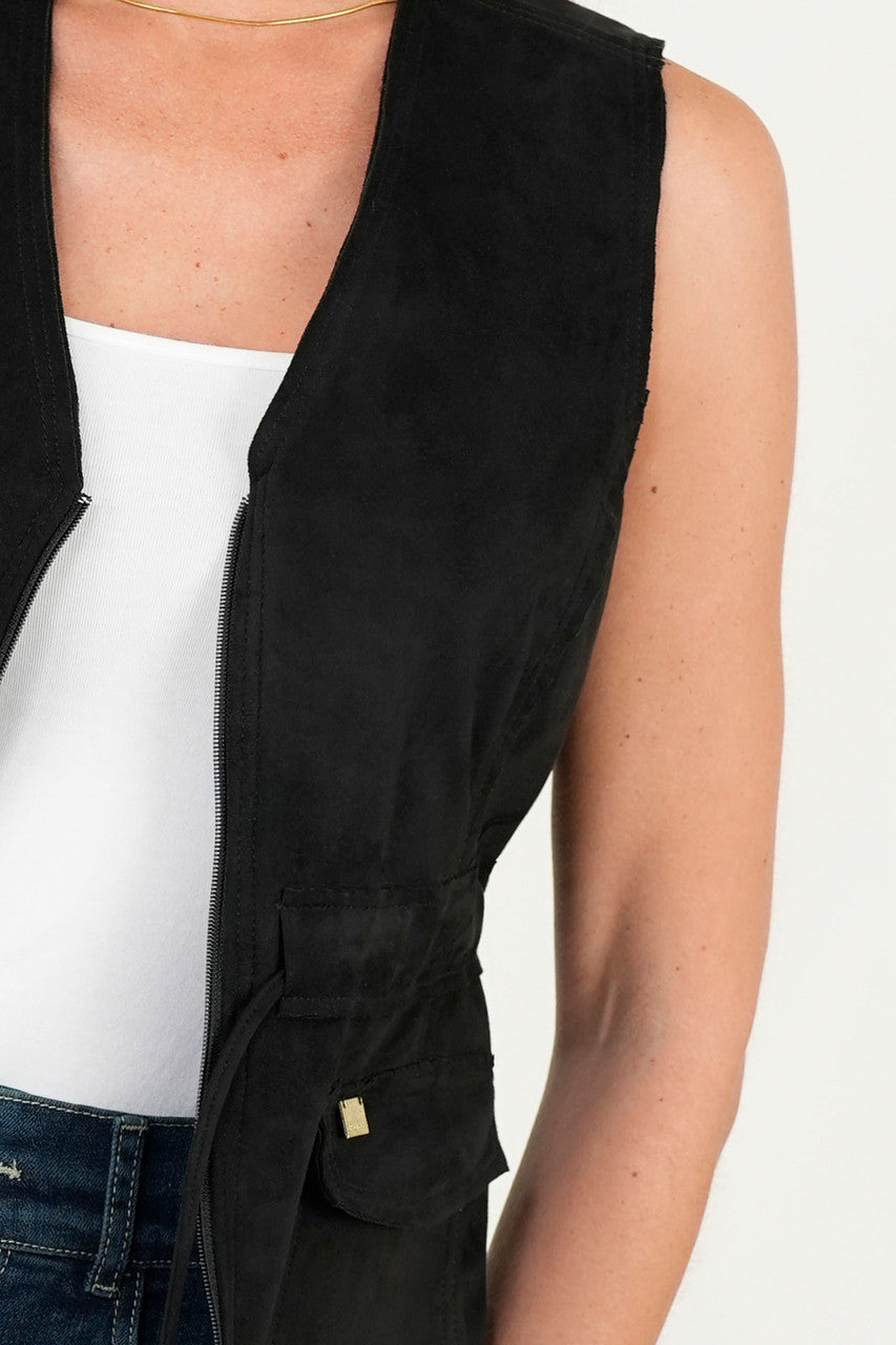 Chaleco Suede con Cremallera y Escote V