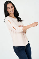 Blusa Gasa Crepe Manga 3/4 Escote Ojal con Puño Tulipán