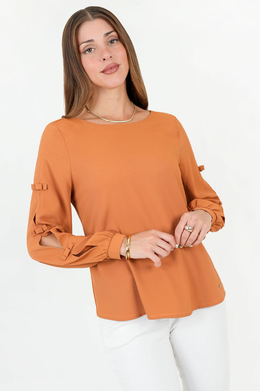 Blusa Manga Larga Gasa Crepe Escote Ojal