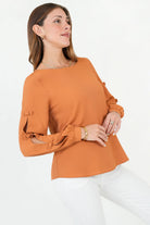 Blusa Manga Larga Gasa Crepe Escote Ojal