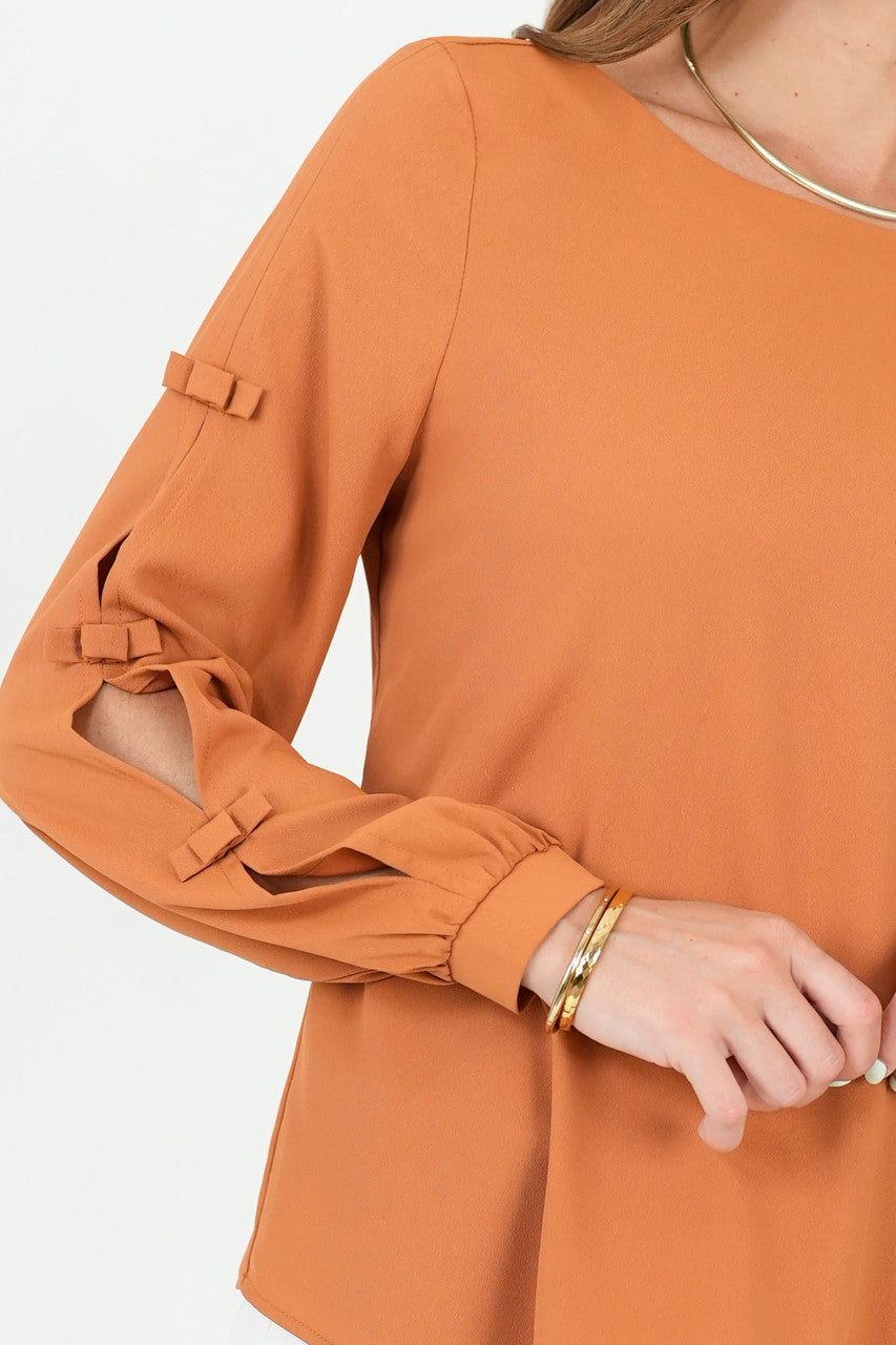 Blusa Manga Larga Gasa Crepe Escote Ojal