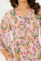 Blusa Manga 3/4 Gasa Estampada con Lazo Escote en V