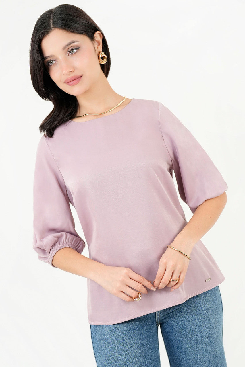 Blusa Manga 3/4 Seda Satinada Escote Ojal