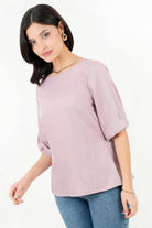 Blusa Manga 3/4 Seda Satinada Escote Ojal