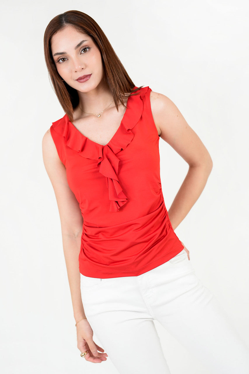 Polo Licra Spandex Escote V con Ruffle