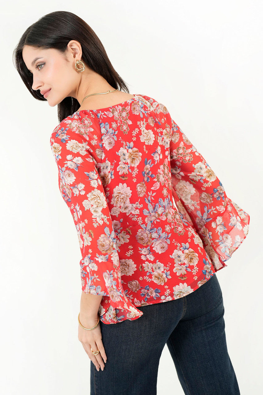 Blusa Escote Redondo Manga 3/4 Acampanada