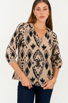 Blusa manga 3/4 Blusa Clásica en Lino Italiano