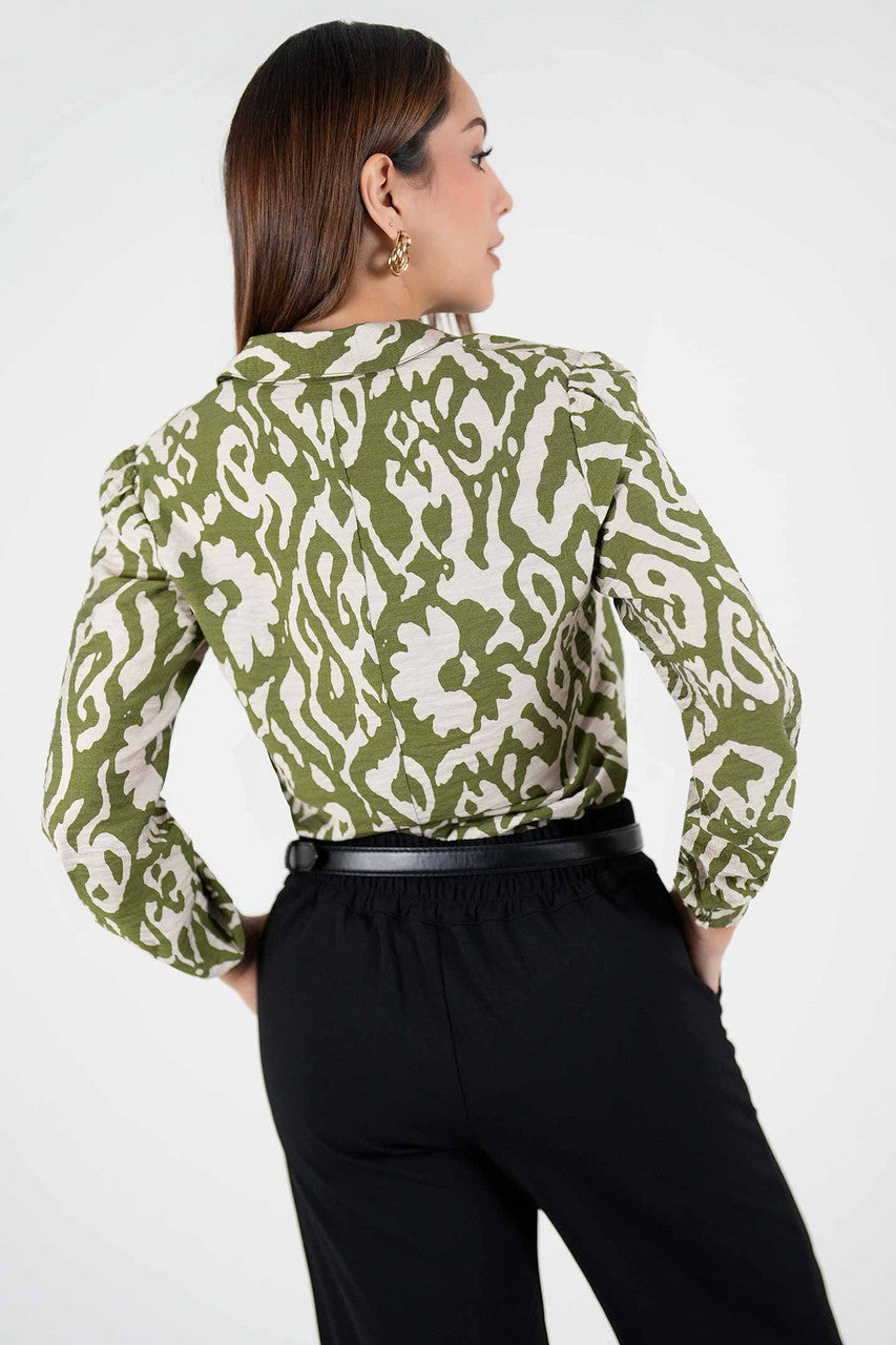 Blusa Manga Larga Estampada Con Escote V