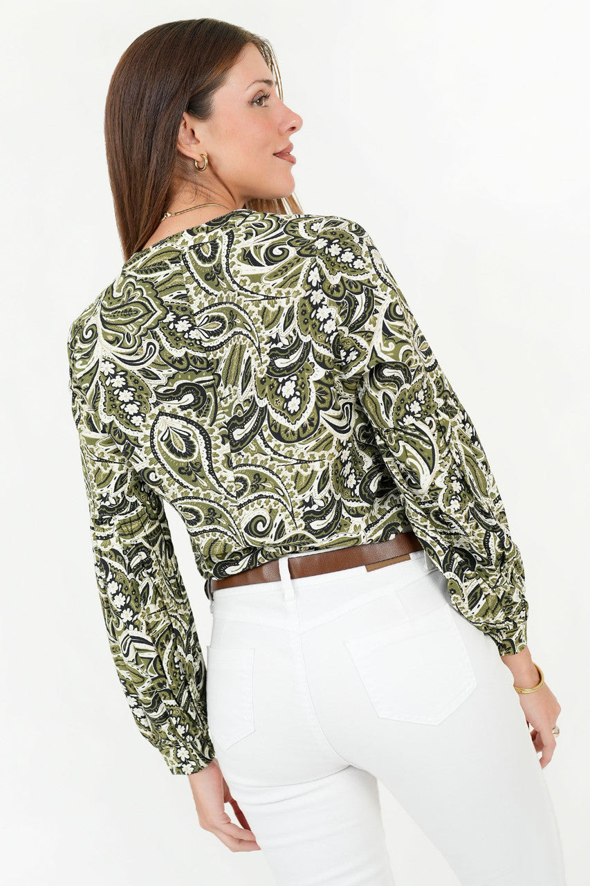 Blusa Manga Larga Abullonada Rayon Estampado
