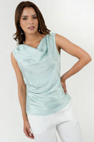 Blusa Escote Caída de Agua con Recogido Lateral