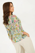 Blusa Manga 3/4 Gasa Estampada con Lazo Escote en V