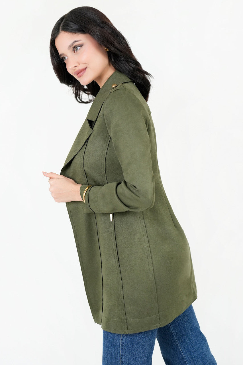 Chaqueta Larga Rústica Suede con Solapa y Cuello Sport