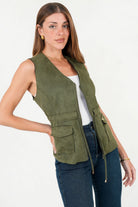 Chaleco Suede con Cremallera y Escote V