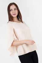 Blusa Seda Satín Manga Tulipán