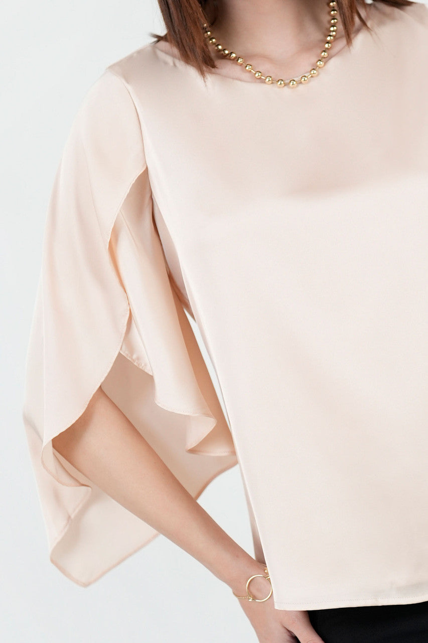 Blusa Seda Satín Manga Tulipán