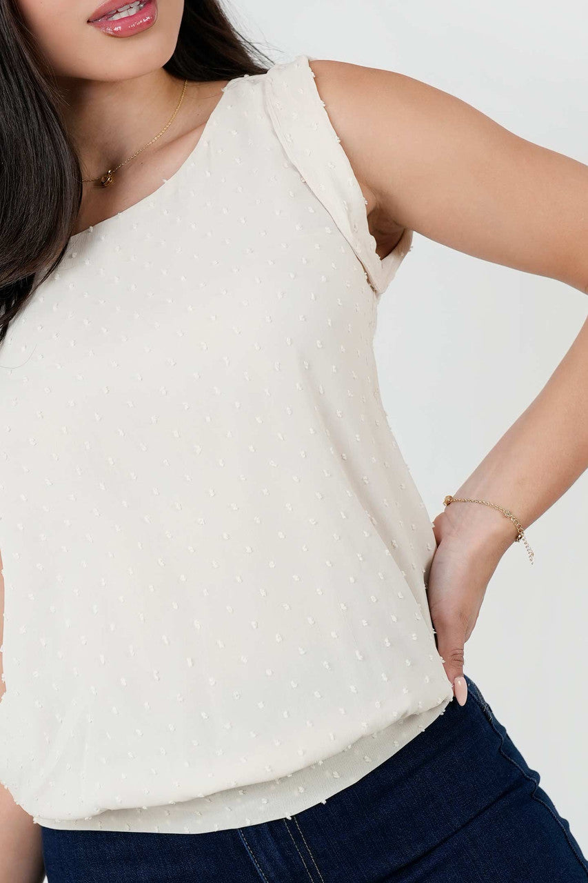 Blusa Gasa Motas con Pretina Abuchonada