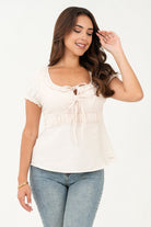 Blusa manga corta escote con bobito
