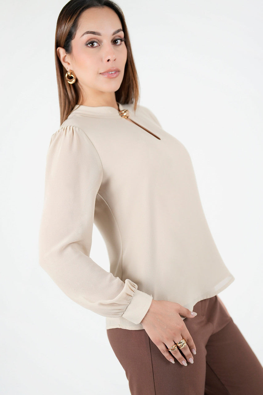 Blusa manga larga con cuello neru
