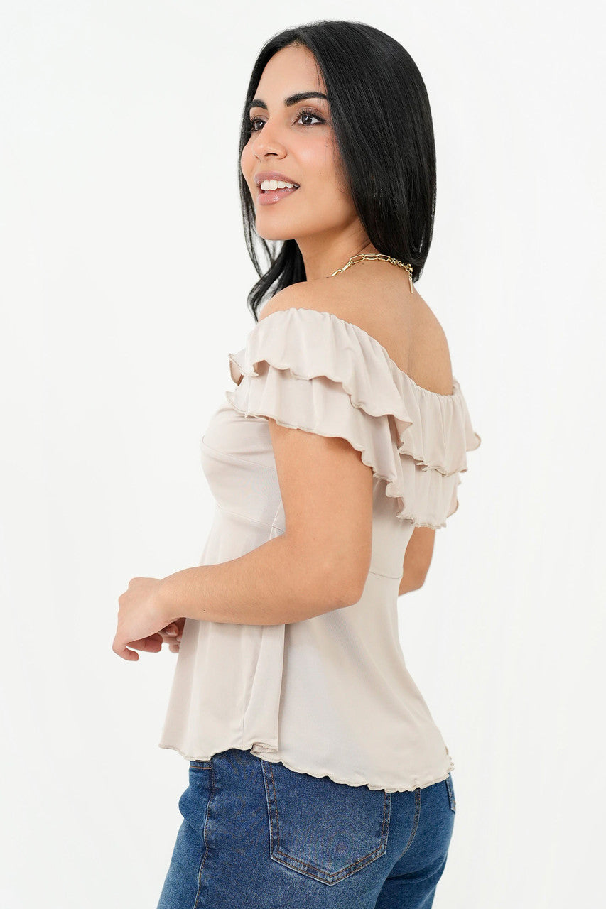 Polo off shoulder nudo en escote