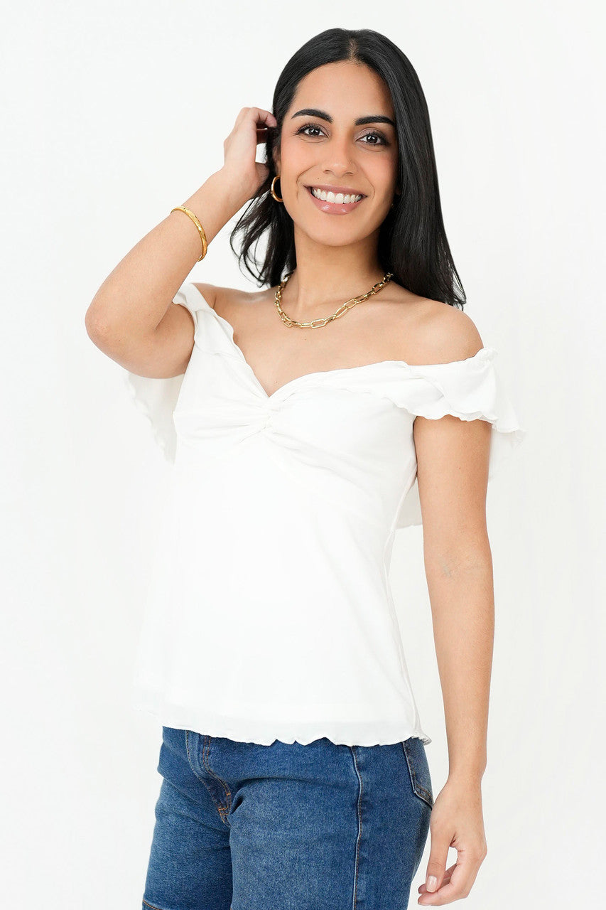 Polo off shoulder nudo en escote