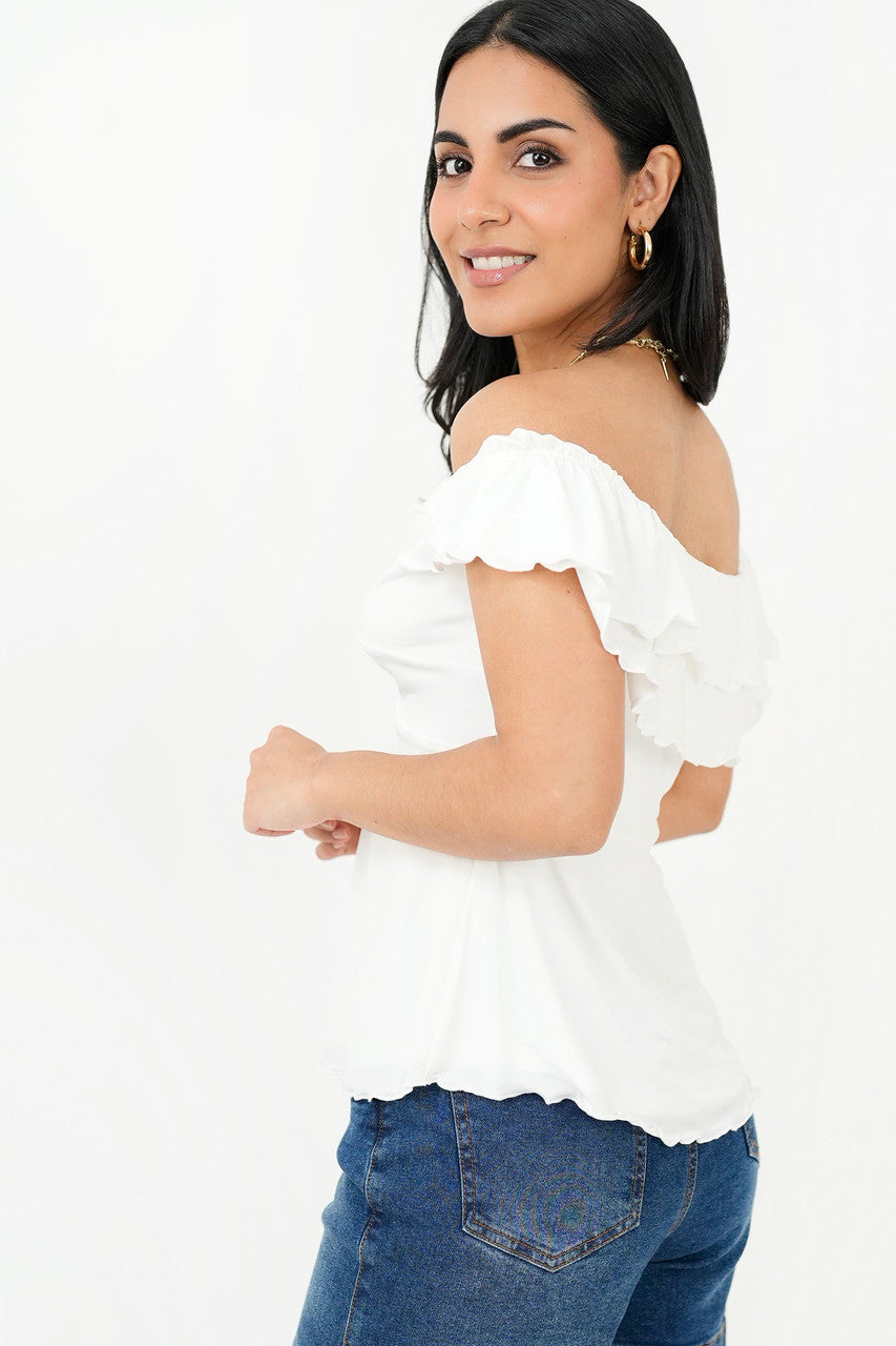 Polo off shoulder nudo en escote