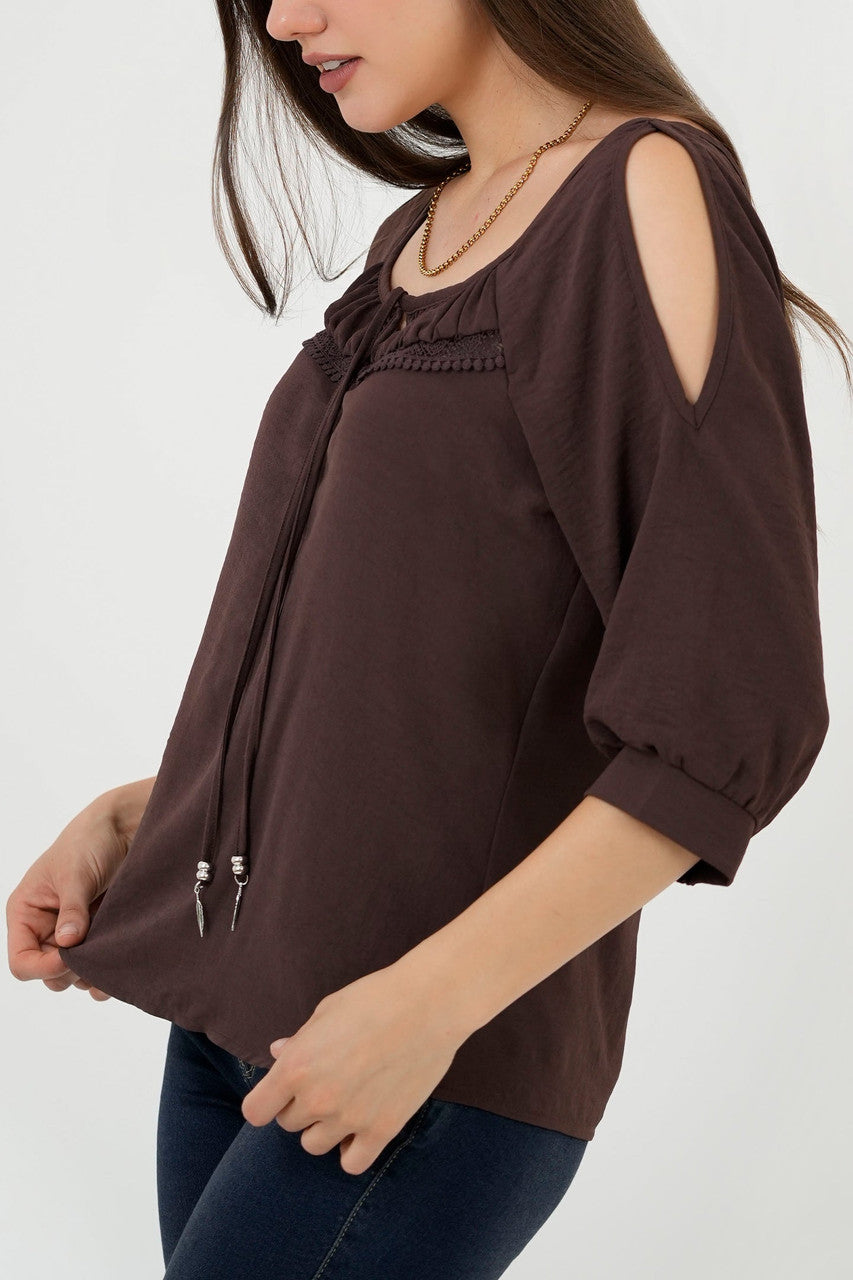 Blusa Manga 3/4 Canesú Bolillo Calado