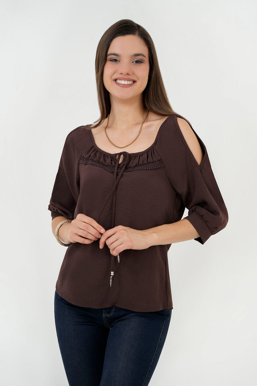 Blusa Manga 3/4 Canesú Bolillo Calado